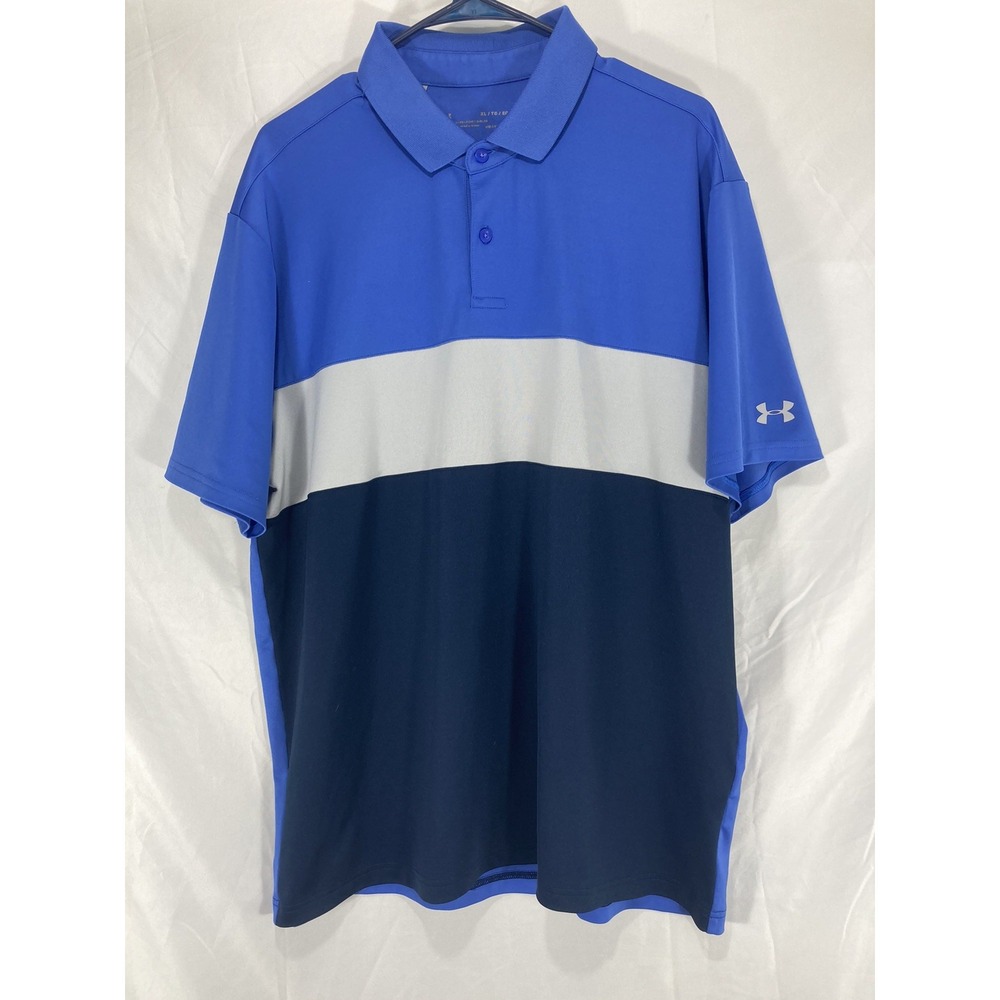 Under Armour Polo Shirt Mens Xl Blue Colorblock Performance Golf Stretch